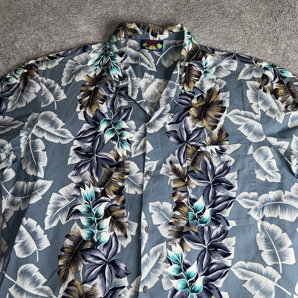 VTG Blue Hawaii Floral Hawaiian Shirt Men's L‎ Blue Cotton Aloha